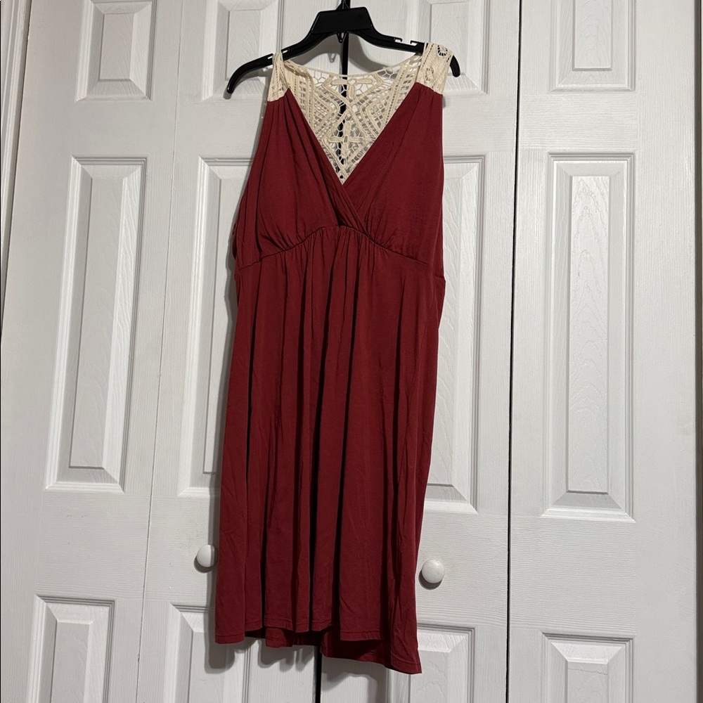ELLE boho Lightweight knit cotton blend & lace rust Color beach cover dress XL